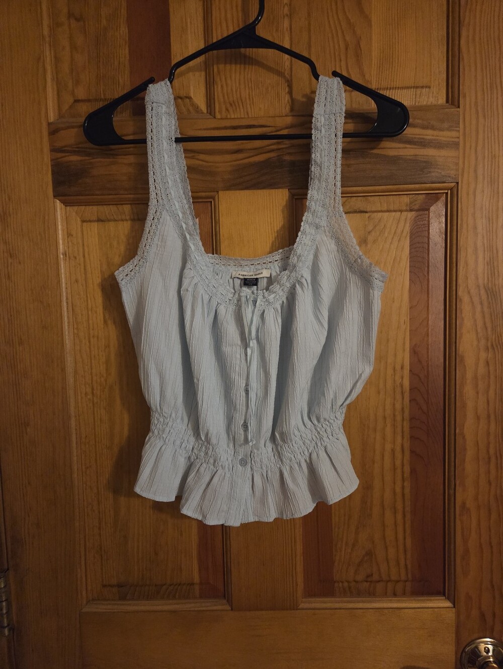 Light Blue Smocked Peplum Tank Top American Eagle